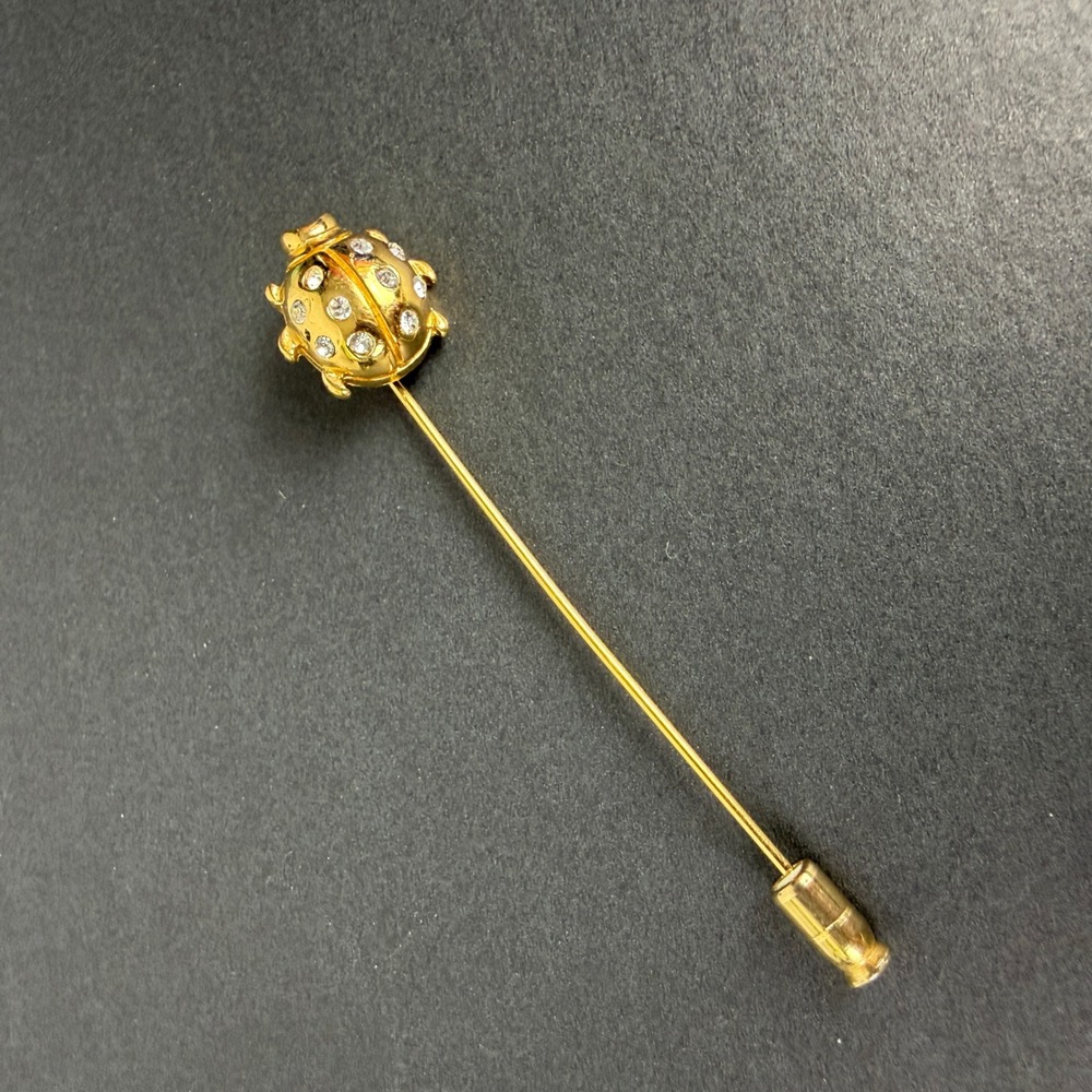 Trifari Vintage Gold Tone Rhinestone Ladybug Stick Pin Lapel Hat Accessory - Picture 4 of 9